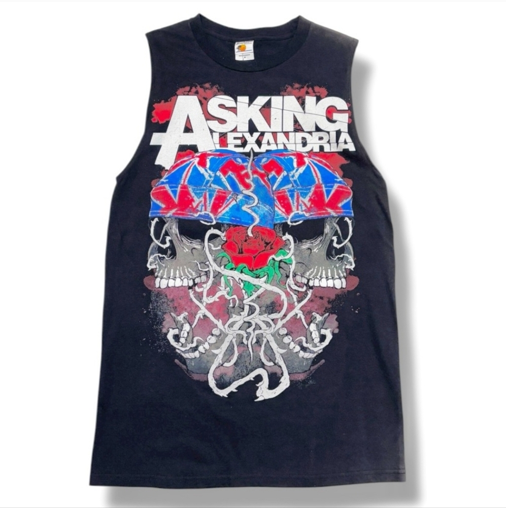 ASKING ALEXANDRIA Black Crew Neck Sleeveless Shirt Flag Eater Design 2012 Merch